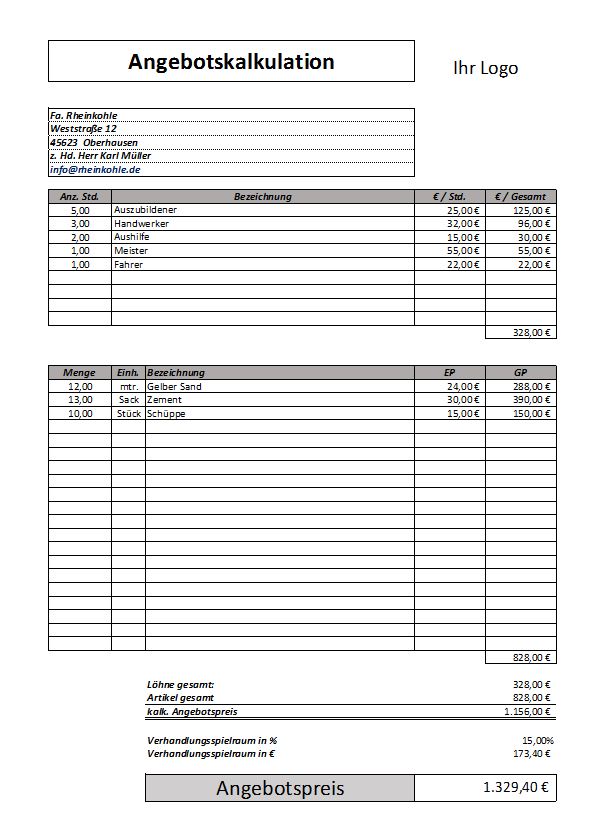 angebotskalkulation
